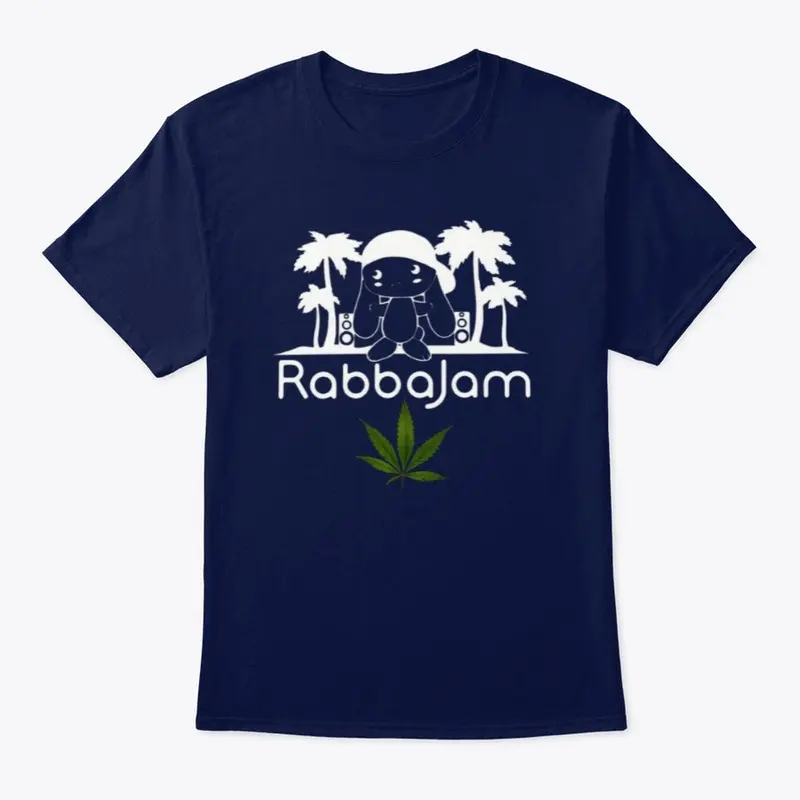 White RabbaJam Logo with Green Leaf